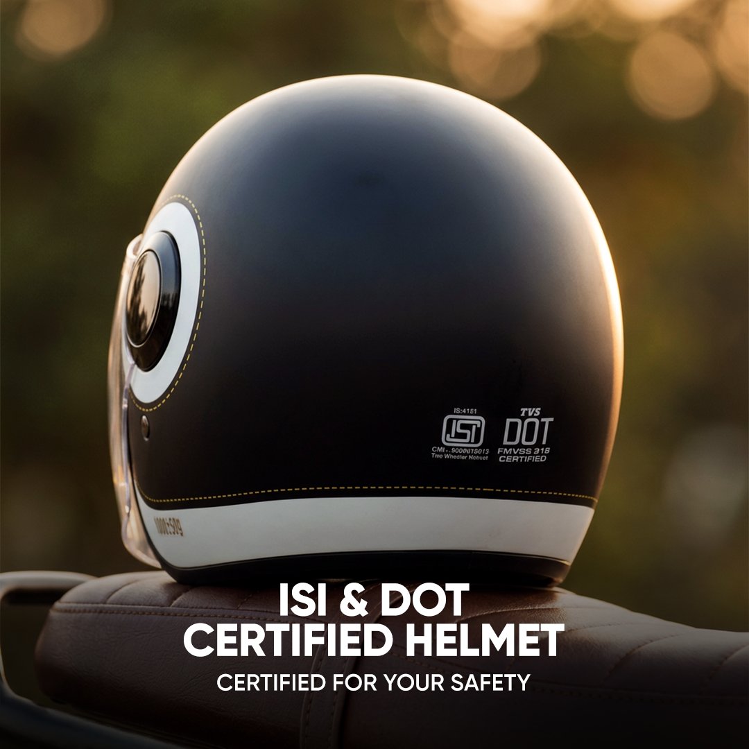 TVS Silk Route Helmet for Men & Women | Vintage Open Face Helmet with Clear Visor | ISI & DOT Certified | ABS Shell | EPS Liner | Retro Stylish Helmet for City & Highway Riding